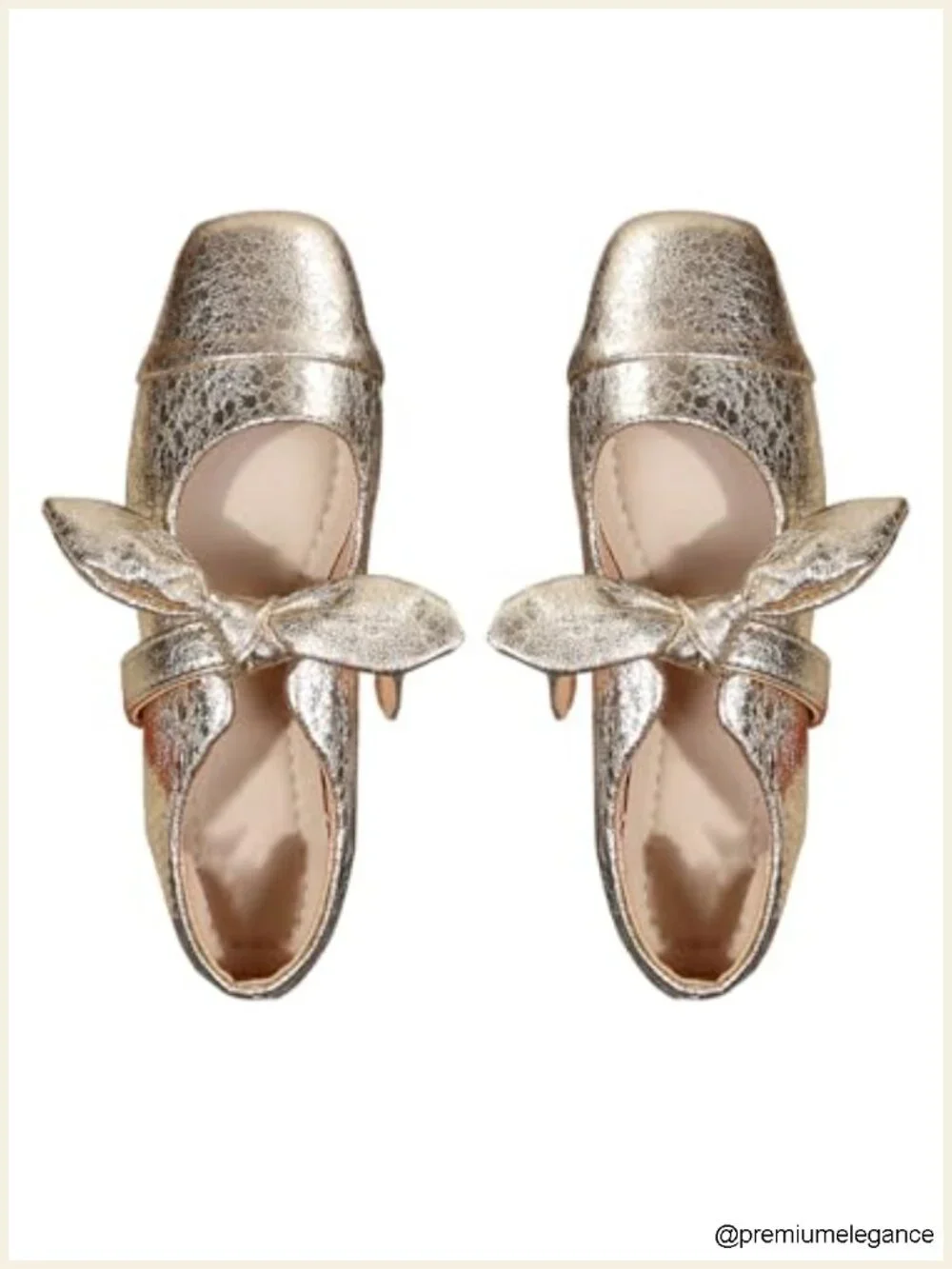 Metallic Ballet Flats Square Toe Bow Ballerina Shoes Synthetic
